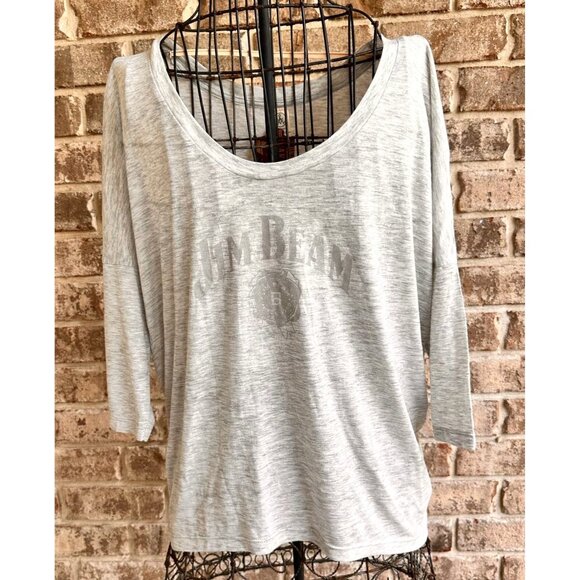 NWT Knob Hill Jim Beam Tee Top Sz M Light Gray Bourbon Whiskey Logo Drop… - Picture 5 of 12